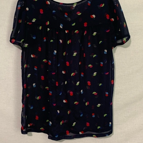 Gap Blue Geometric Sheer Short Sleeve Blouse Sz M - Picture 2 of 7